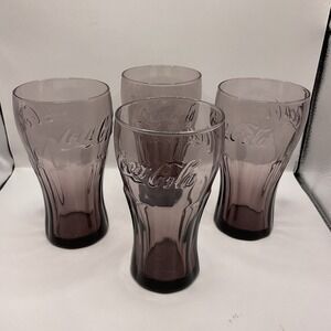 Coca-Cola (x4) Collectible Vintage Libbey Amethyst Purple Glasses 1980s